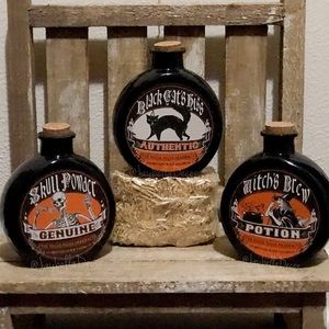 Set of 3 Halloween Decor Potion Glass Bottles with Corks Hocus Pocus Decor